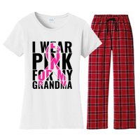 I Wear For My Grandma Breast Cancer Awareness 2024 Women's Flannel Pajama Set