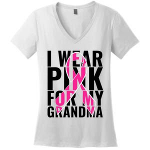 I Wear For My Grandma Breast Cancer Awareness 2024 Women's V-Neck T-Shirt