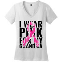 I Wear For My Grandma Breast Cancer Awareness 2024 Women's V-Neck T-Shirt