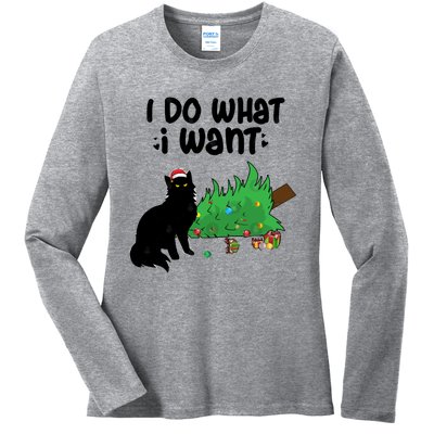 Ido Whatiwant Funny Cat Christmas Tree Cute Gift Ladies Long Sleeve Shirt