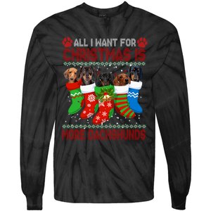 I Want For Christmas Is More Dachshunds Ugly Xmas Dog Lovers Long Sleeve Tie-Dye Long Sleeve Shirt