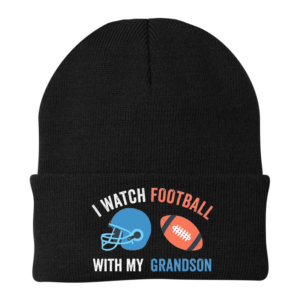 I Watch Football With Grandson Vintage Football Lover Sports Beanie