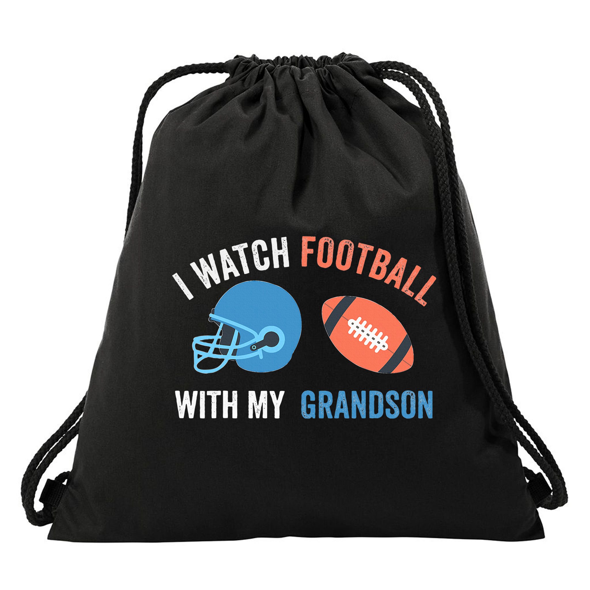 I Watch Football With Grandson Vintage Football Lover Sports Drawstring Bag