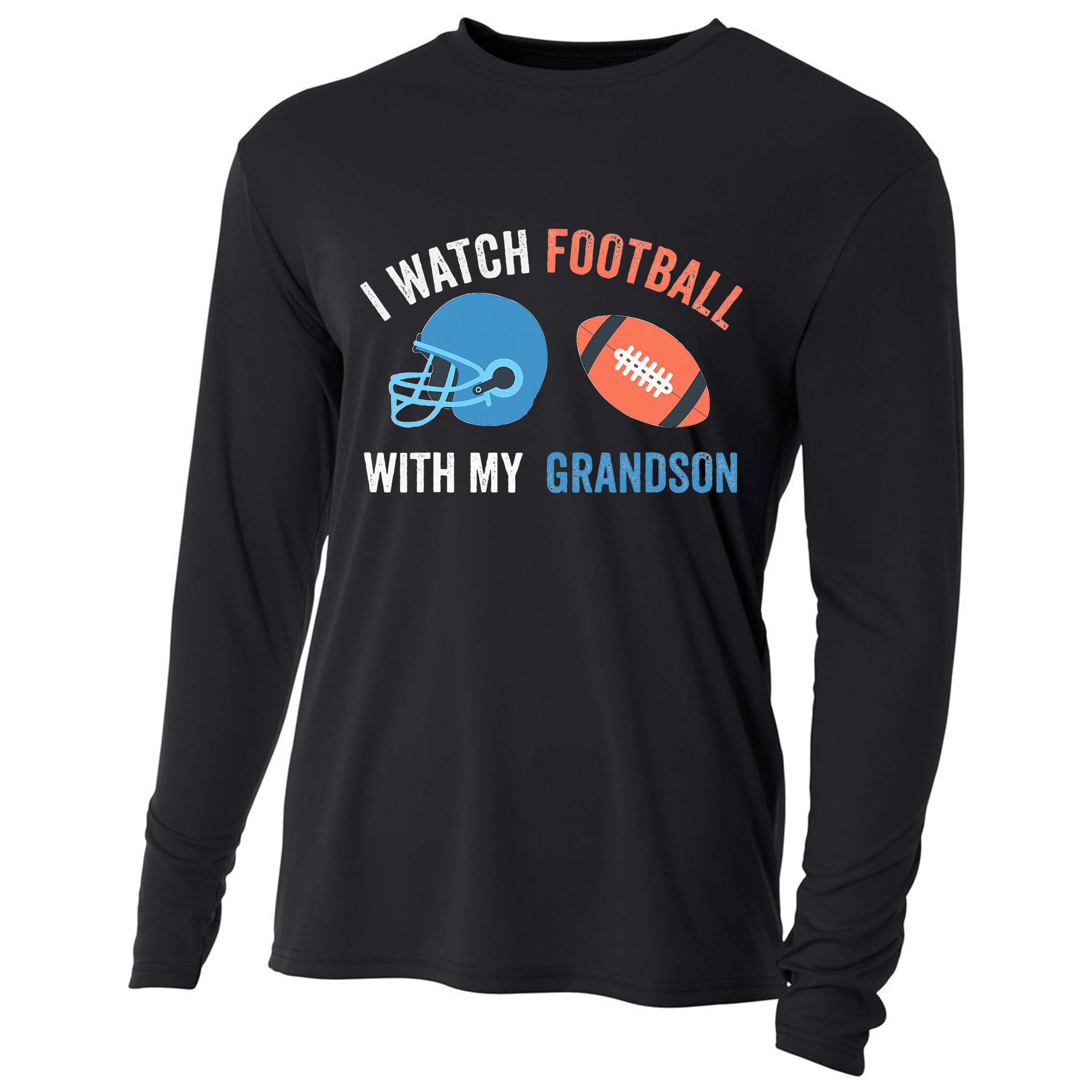 I Watch Football With Grandson Vintage Football Lover Sports Cooling Performance Long Sleeve Crew