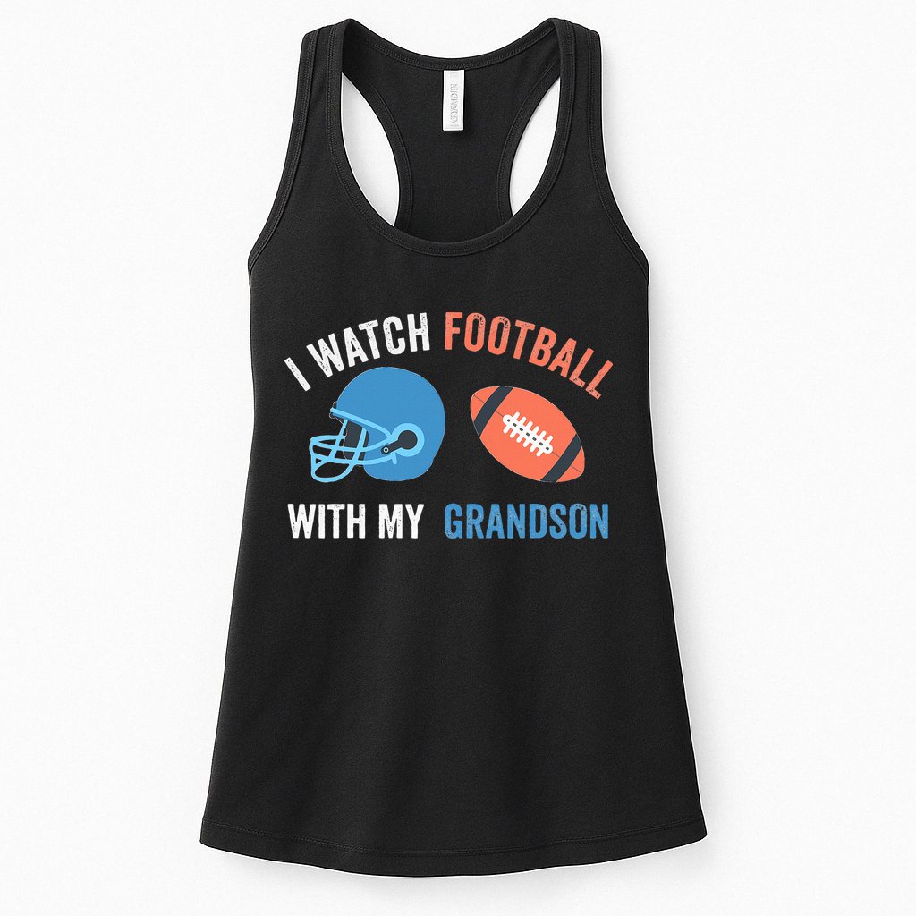I Watch Football With Grandson Vintage Football Lover Sports Womens Tank Top