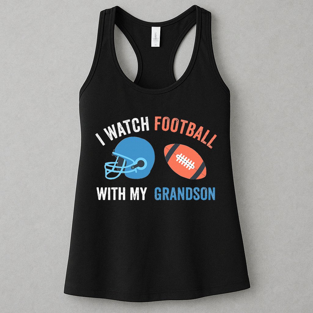 I Watch Football With Grandson Vintage Football Lover Sports Womens Tank Top