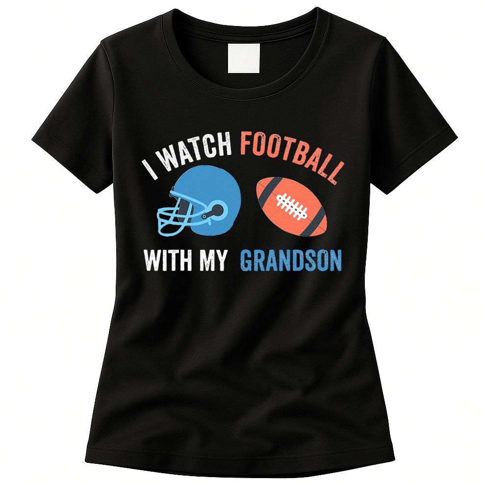 I Watch Football With Grandson Vintage Football Lover Sports Womens T-Shirt