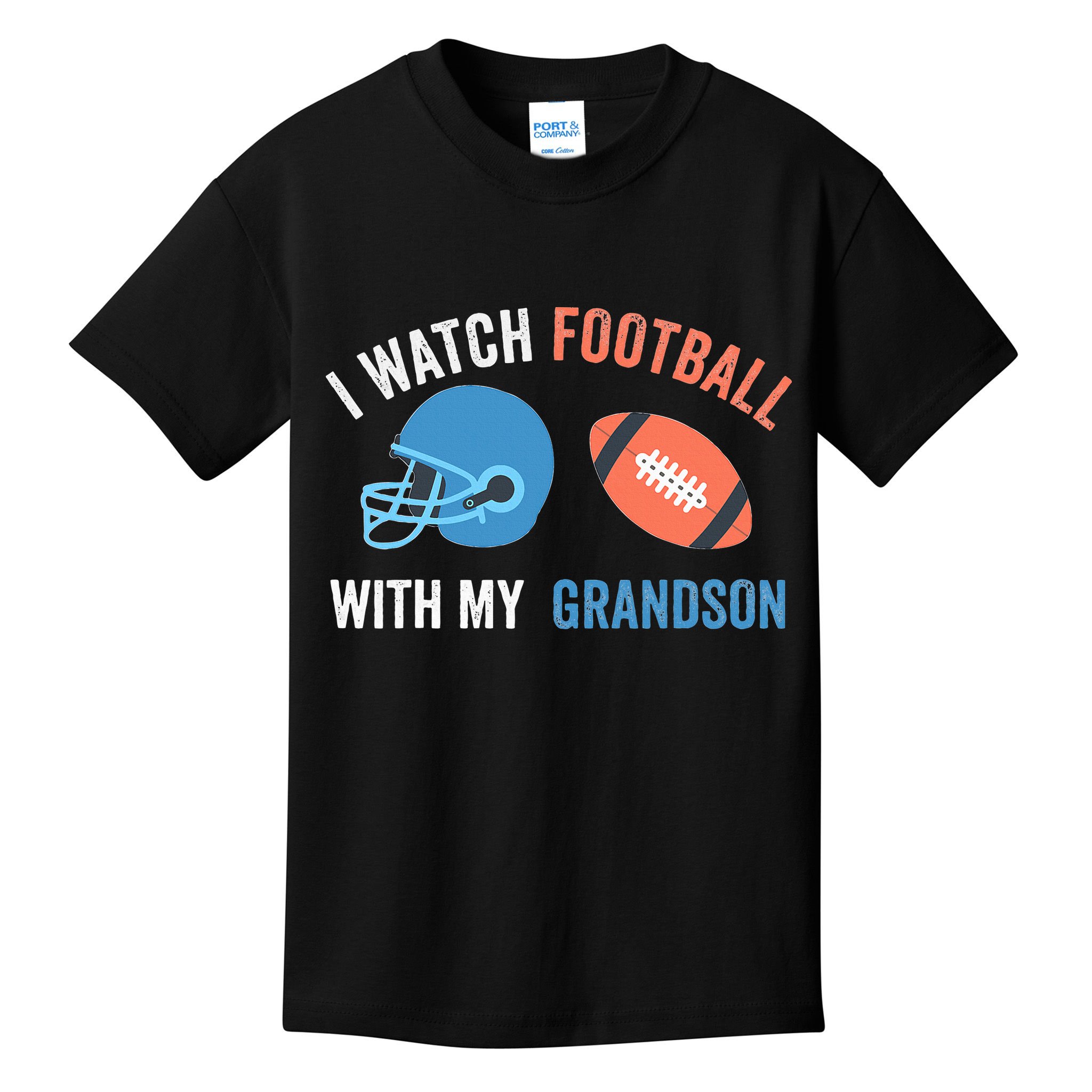 I Watch Football With Grandson Vintage Football Lover Sports Kids T-Shirt