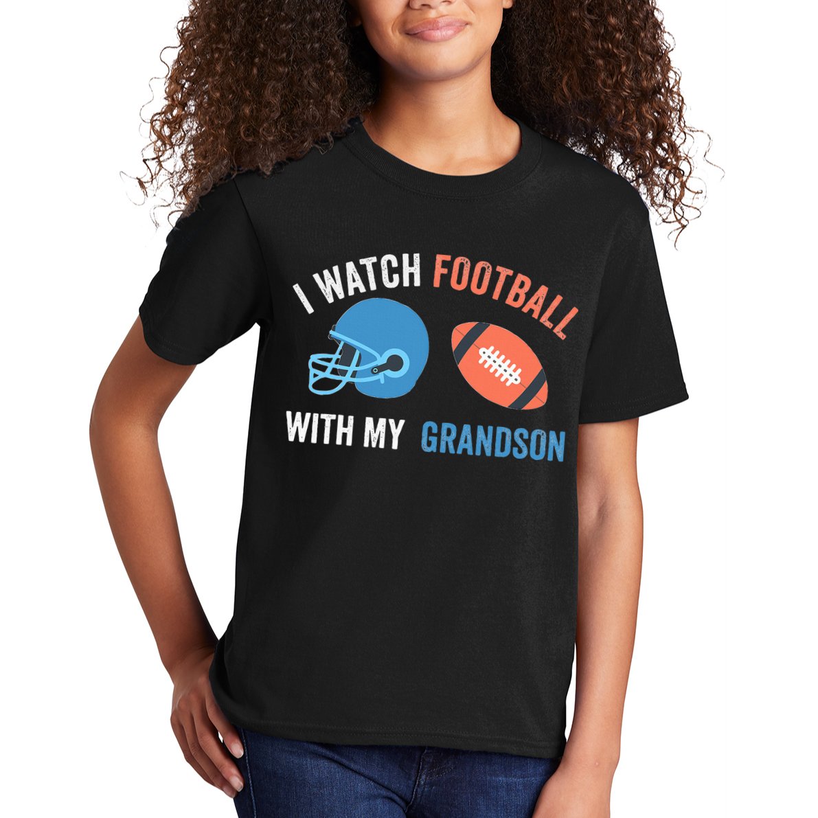 I Watch Football With Grandson Vintage Football Lover Sports Kids T-Shirt