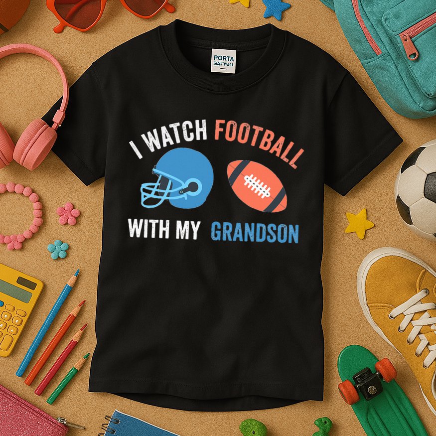 I Watch Football With Grandson Vintage Football Lover Sports Kids T-Shirt