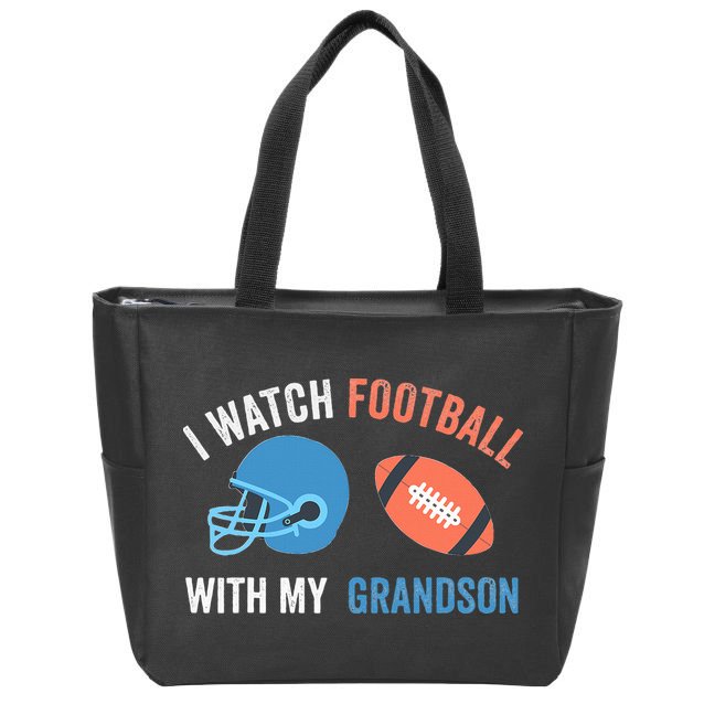 I Watch Football With Grandson Vintage Football Lover Sports Zip Tote Bag