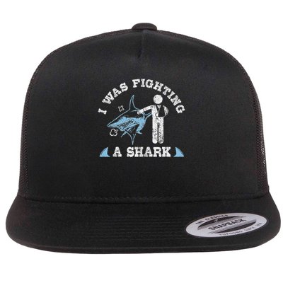 I Was Fighting A Shark Funny Arm Broken Flat Bill Trucker Hat