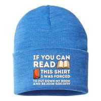 I Was Forced To Put My Book Down Funny Reading Bookworm Gift Sustainable Knit Beanie