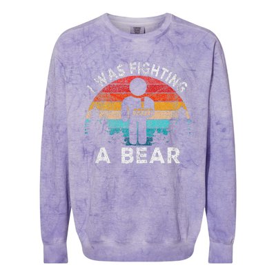 I Was Fighting A Bear Get Well Soon Broken Arm Surgery Retro Colorblast Crewneck Sweatshirt