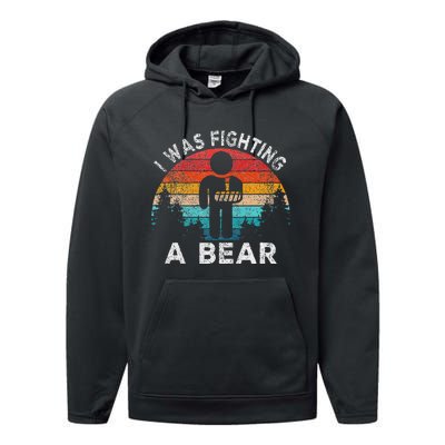 I Was Fighting A Bear Get Well Soon Broken Arm Surgery Retro Performance Fleece Hoodie