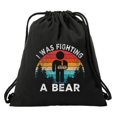 I Was Fighting A Bear Get Well Soon Broken Arm Surgery Retro Drawstring Bag