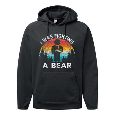 I Was Fighting A Bear Get Well Soon Broken Arm Surgery Retro Performance Fleece Hoodie