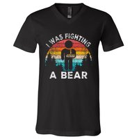 I Was Fighting A Bear Get Well Soon Broken Arm Surgery Retro V-Neck T-Shirt