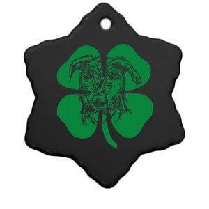 Irish Wolfhound Face Head Green Shamrock Saint Patrick's Day Ceramic Star Ornament