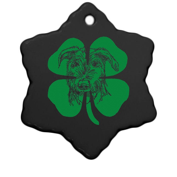 Irish Wolfhound Face Head Green Shamrock Saint Patrick's Day Ceramic Star Ornament