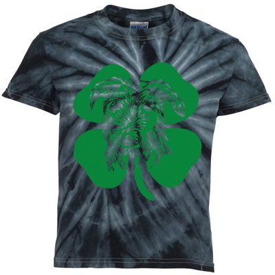 Irish Wolfhound Face Head Green Shamrock Saint Patrick's Day Kids Tie-Dye T-Shirt