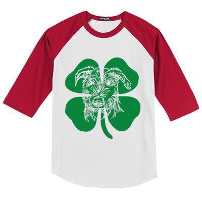 Irish Wolfhound Face Head Green Shamrock Saint Patrick's Day Kids Colorblock Raglan Jersey