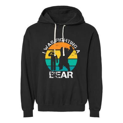 I Was Fighting A Bear Funny Head Injury Concussion Retro Garment-Dyed Fleece Hoodie