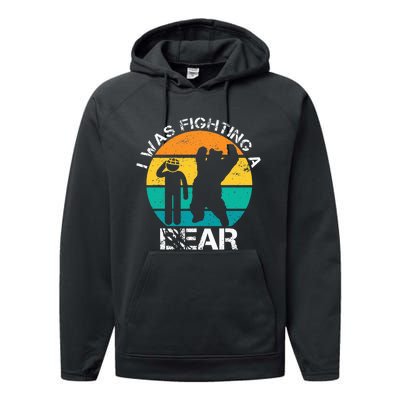 I Was Fighting A Bear Funny Head Injury Concussion Retro Performance Fleece Hoodie