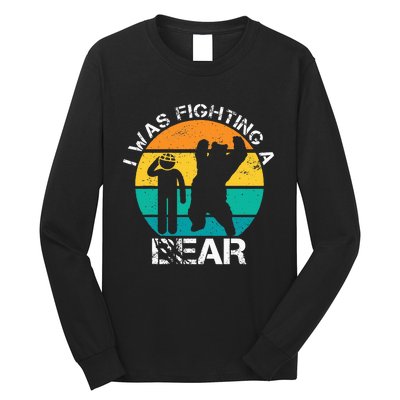 I Was Fighting A Bear Funny Head Injury Concussion Retro Long Sleeve Shirt