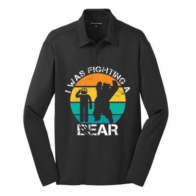 I Was Fighting A Bear Funny Head Injury Concussion Retro Silk Touch Performance Long Sleeve Polo