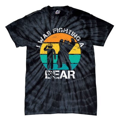 I Was Fighting A Bear Funny Head Injury Concussion Retro Tie-Dye T-Shirt