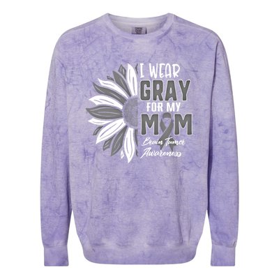 I Wear Gray For My Mom Brain Tumor Awareness Ribbon Sunflowe Great Gift Colorblast Crewneck Sweatshirt