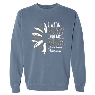 I Wear Gray For My Mom Brain Tumor Awareness Ribbon Sunflowe Great Gift Garment-Dyed Sweatshirt