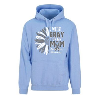 I Wear Gray For My Mom Brain Tumor Awareness Ribbon Sunflowe Great Gift Unisex Surf Hoodie