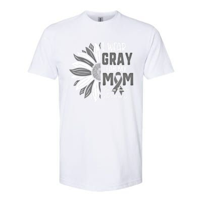 I Wear Gray For My Mom Brain Tumor Awareness Ribbon Sunflowe Great Gift Softstyle® CVC T-Shirt