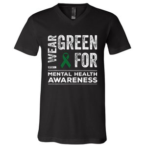 I Wear Green For Mental Health Awareness Month V-Neck T-Shirt