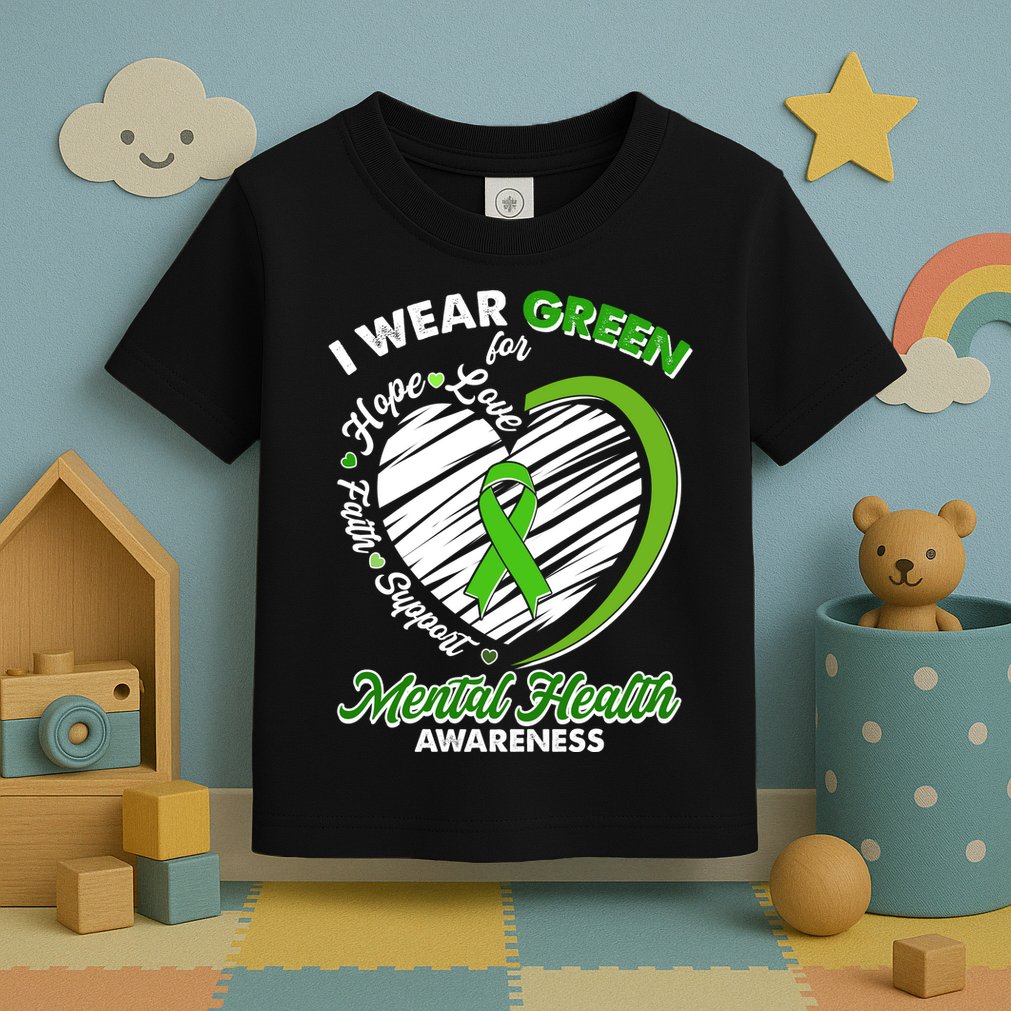 I Wear Green For Mental Health Awareness Love Hope Faith Support Toddler T-Shirt
