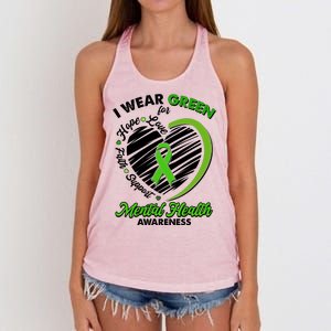 I Wear Green For Mental Health Awareness Love Hope Faith Support Women's Knotted Racerback Tank