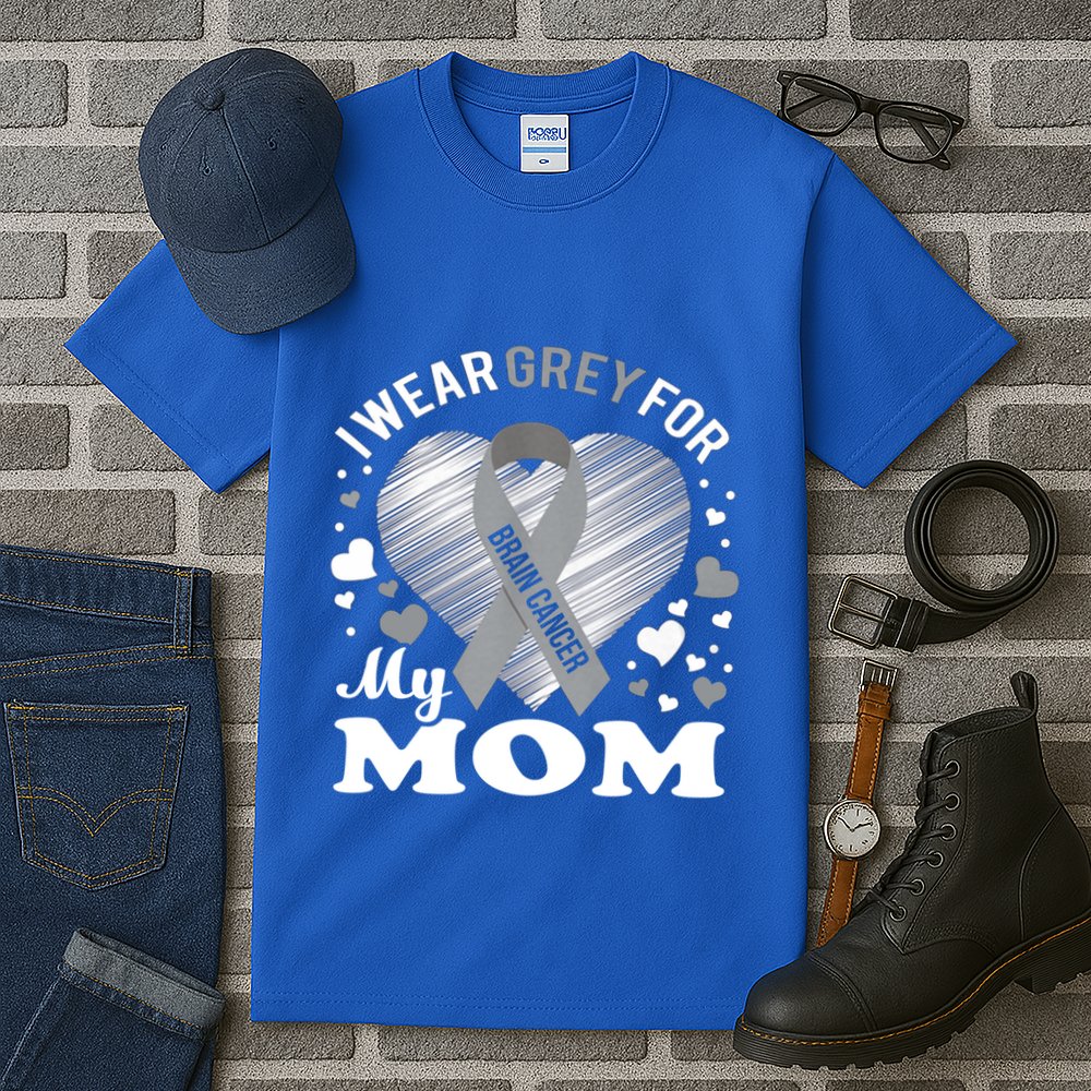 I Wear Grey For My Mom Gift Brain Cancer Awareness Gift Tall T-Shirt