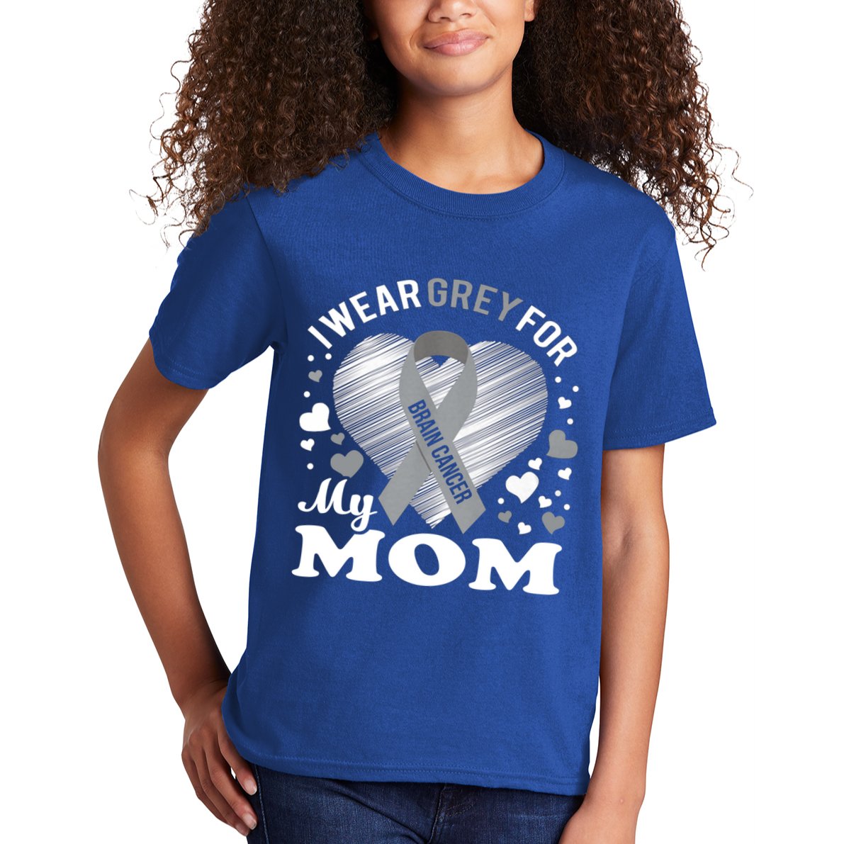 I Wear Grey For My Mom Gift Brain Cancer Awareness Gift Kids T-Shirt