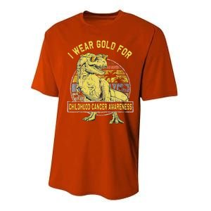 I Wear Gold For Childhood Cancer Awareness Dinosaur Performance Sprint T-Shirt