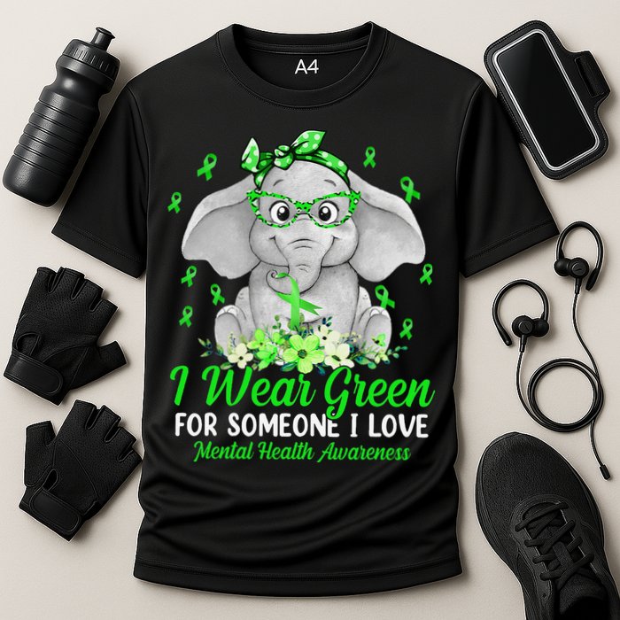 I Wear Green For Mental Health Awareness Ribbon Elephant Cooling Performance Crew T-Shirt