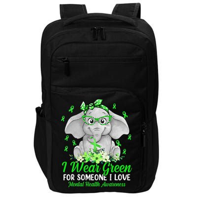 I Wear Green For Mental Health Awareness Ribbon Elephant Impact Tech Backpack