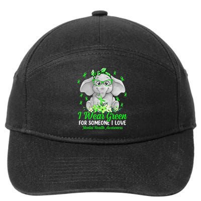 I Wear Green For Mental Health Awareness Ribbon Elephant 7-Panel Snapback Hat