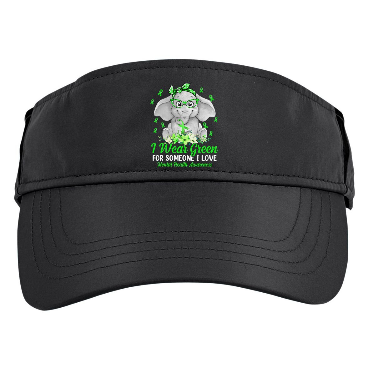 I Wear Green For Mental Health Awareness Ribbon Elephant Adult Drive Performance Visor