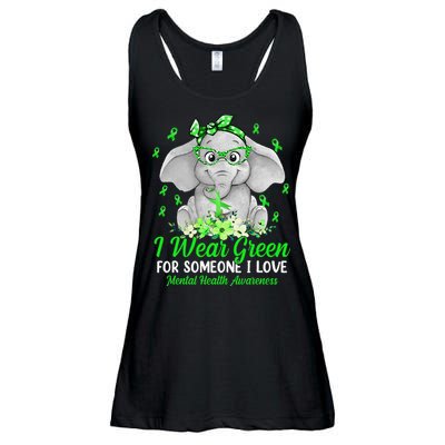 I Wear Green For Mental Health Awareness Ribbon Elephant Ladies Essential Flowy Tank
