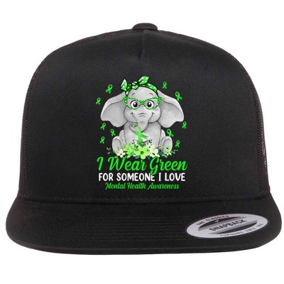 I Wear Green For Mental Health Awareness Ribbon Elephant Flatbill Hat
