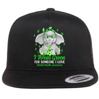 I Wear Green For Mental Health Awareness Ribbon Elephant Flat Bill Trucker Hat