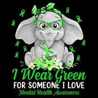 I Wear Green For Mental Health Awareness Ribbon Elephant Flat Bill Trucker Hat
