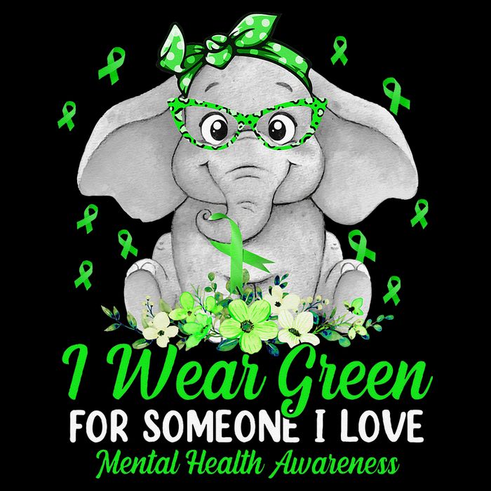 I Wear Green For Mental Health Awareness Ribbon Elephant Flat Bill Trucker Hat